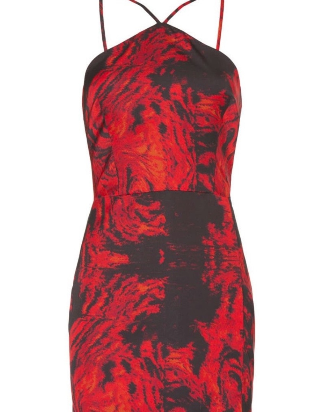 Red Marble-Print Strappy Mini Dress